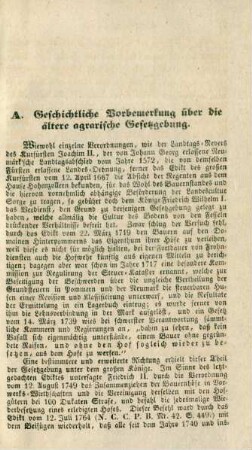 A. Geschichtliche Vorbemerkung über die ältere agrarische Gesetzgebung