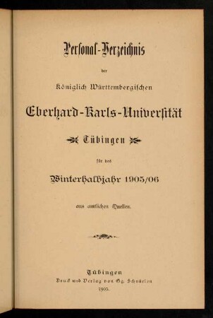 Studierendenverzeichnis 1905/06