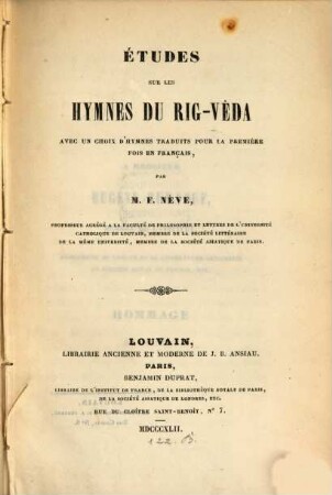 Études sur les hymnes du Rig-Vêda : avec un choix d'hymnes traduit pour la première fois en français