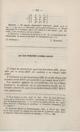 Sur deux problèmes de simon lhuilier.