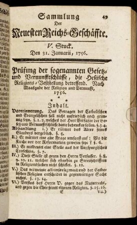 V. Stuck. Den 31. Januarii, 1756.