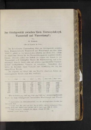 das Gleichgewicht zwischen Eisen, Eisenoxyduloxyd, Wasserstoff und Wasserdampf