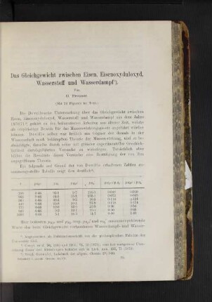 das Gleichgewicht zwischen Eisen, Eisenoxyduloxyd, Wasserstoff und Wasserdampf