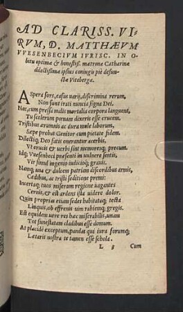 Ad Clariss. Virum, D. Matthaeum Wesenbecium