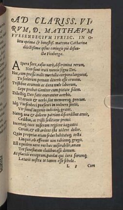 Ad Clariss. Virum, D. Matthaeum Wesenbecium