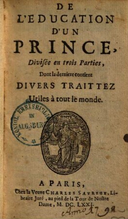 De l'éducation d'un prince ...
