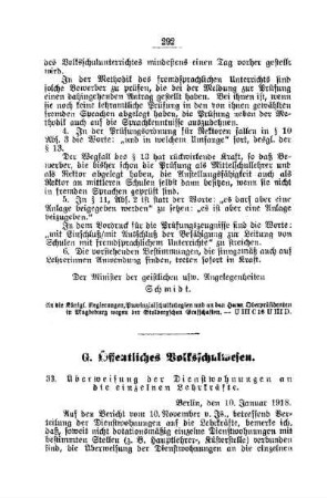 Überweisung der Dienstwohnungen an die einzelnen Lehrkräfte : [G. Öffentliches Volksschulwesen]