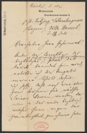 Brief an Ludwig Strecker  und B. Schott's Söhne : 29.07.1905