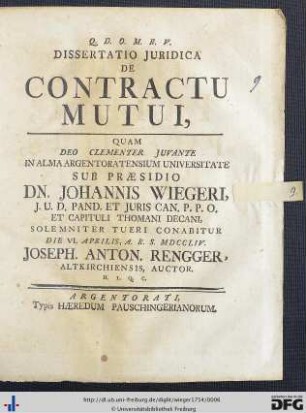 Dissertatio Juridica De Contractu Mutui