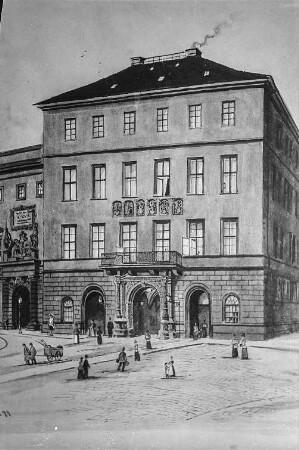 Schloßstraße : Dresden, Schloßplatz, Georgentor, Ansicht von Norden, auquarellierte Zeichnung, um 1890. Dresden, Stadtmuseum