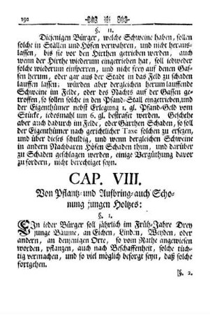 Cap VIII. Von Pflantz- und Aufbring- auch Schonung jungen Holtzes.
