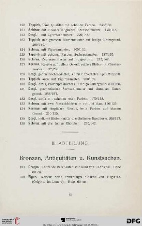 III. Abteilung. Bronzen, Antiquitäten u. Kunstsachen (Nr.137-313)