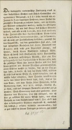 Die beiliegende actenmäßige Darlegung eins in der katholischen Kirchen- und Schul-Commission eingetretenen Vorgangs, ...