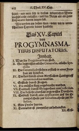 Das XV. Capitel von Progymnasmatibus Disputatoriis.
