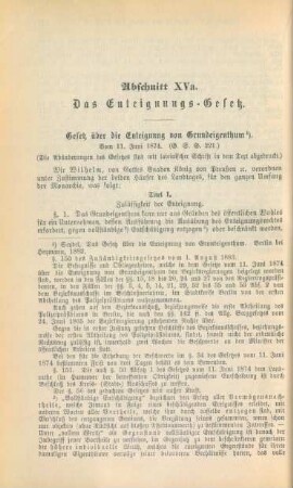 Abschnitt XVa. Das Enteignungs-Gesetz