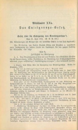 Abschnitt XVa. Das Enteignungs-Gesetz