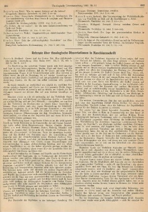 Referate über theologische Dissertationen in Maschinenschrift