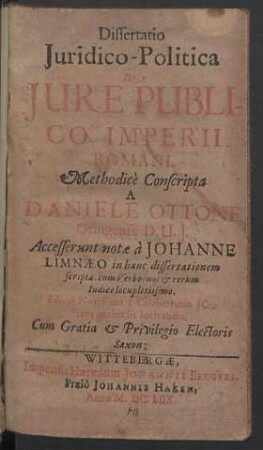 Dissertatio Juridico-Politica De Jure Publico Imperii Romani