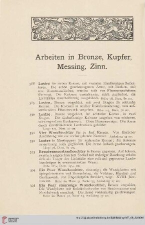 Arbeiten in Bronze, Kupfer, Messing, Zinn (Nr. 388-436)