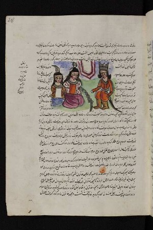 Illustration: Sulṭān Ibrāhīm befreit Nūšāfarīn und Maimūna Ḫātūn