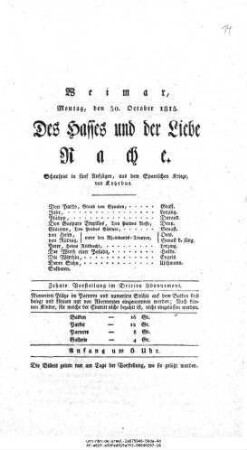 Des Hasses und der Liebe Rache