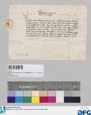 Wilhelm Graf und Herr zu Castell sagt der Nürnberger Kaufmannschaft zur Frankfurter Fastenmesse sicheres Geleit zu.