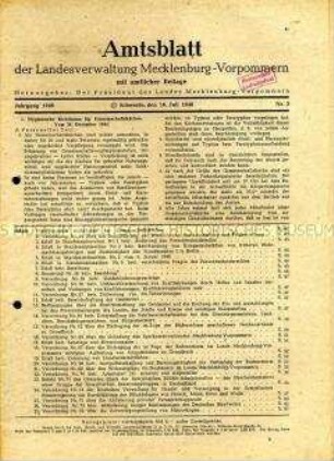 Amtliches Mitteilungsblatt für Mecklenburg-Vorpommern mit Verordnungen und Erlassen aus verschiedenen Bereichen