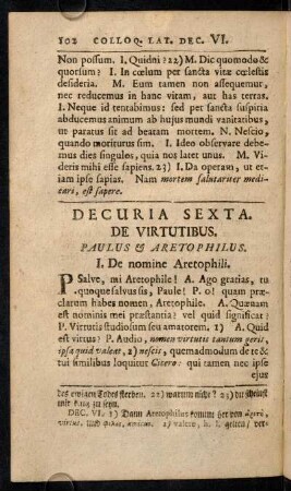 102-112, Decuria Sexta. De Virtutibus. - Decura Septima. De Rebus Variis.