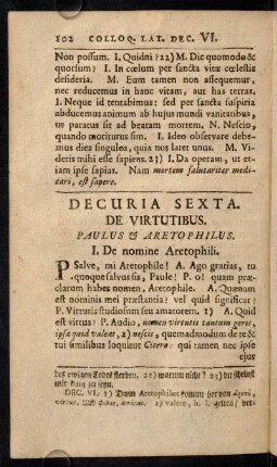 102-112, Decuria Sexta. De Virtutibus. - Decura Septima. De Rebus Variis.