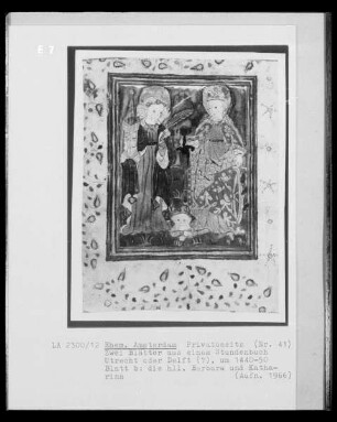 Blatt aus einem Stundenbuch, Blatt b: die Heiligen Barbara und Katharina