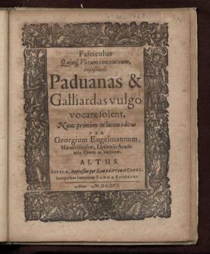 Georg Engelmann: Fasciculus quinque vocum concentuum. Altus
