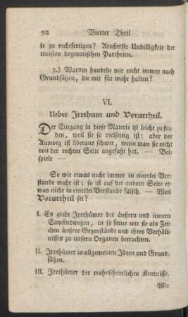 VI. Ueber Irrthum und Vorurtheil