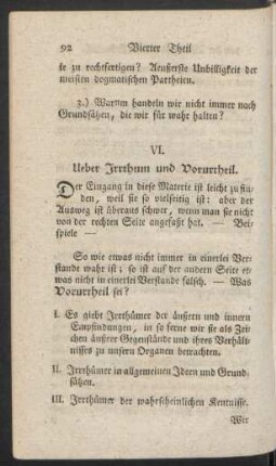 VI. Ueber Irrthum und Vorurtheil
