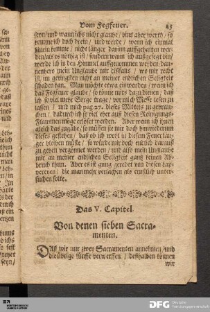 Das V. Capitel. Von denen sieben Sacramenten.