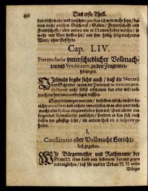 Cap. LIV. Formularia unterschiedlicher Vollmachten und Syndicaten, zu den Zeugenverhörungen.