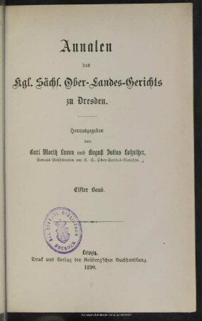 11.1890: Annalen des Kgl. Sächsischen Ober-Landes-Gerichts zu Dresden