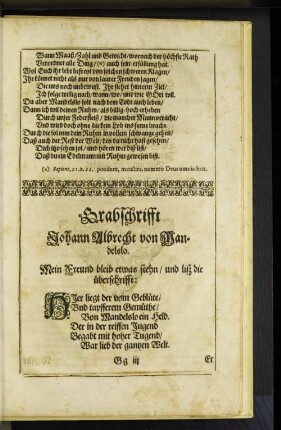 Grabinschrifft Johann Albrecht von Mandelslo.
