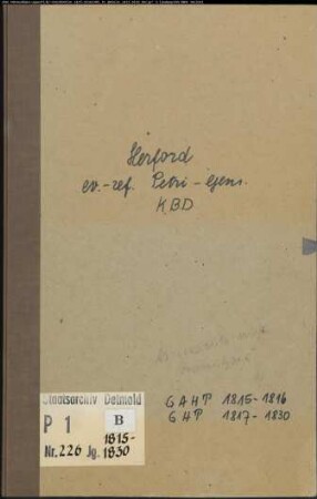 Kirchenbuchduplikat der evangelisch-reformierten Petri-Gemeinde Herford, Kreis Herford (GAHT 1815-1816, GHT 1817-1830) (Gemeinde: Evangelisch-reformierte Petri-Gemeinde Herford )