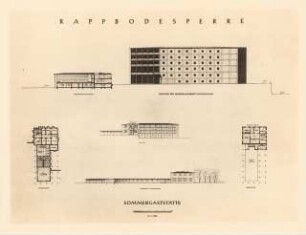Rappbodetalsperre, Harz: Wasseraufbereitungsanlage Ostseite, Sommergaststa(..?), UG, OG, Ansichten, Schnitt 1:2001:200