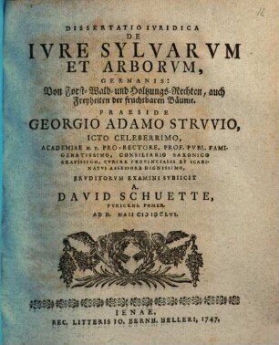 Exercitatio ... de iure sylvarum et arborum