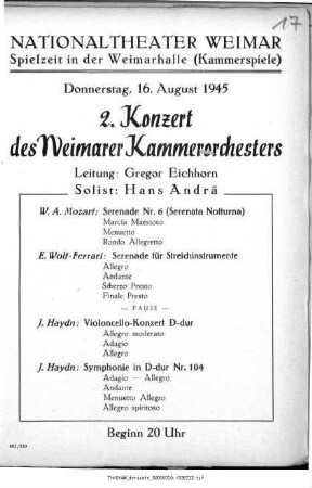 2. Konzert des Weimarer Kammerorchesters