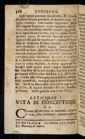 366-391, Articulus I. Vita in Conceptione.