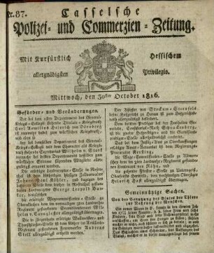 Nr. 87, Mittwoch, den 30sten October 1816