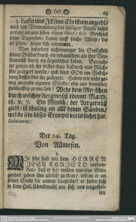 Der 24. Tag. Von Allmosen