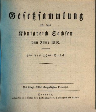 Gesetzsammlung für das Königreich Sachsen. 1819