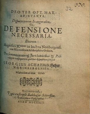 Disputationem inaug. de defensione necessaria