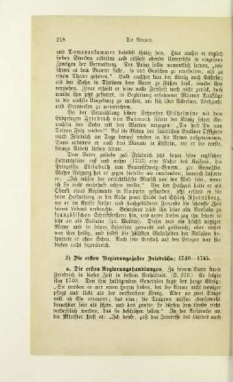 2) Die ersten Regierungsjahre Friedrichs; 1740 - 1745