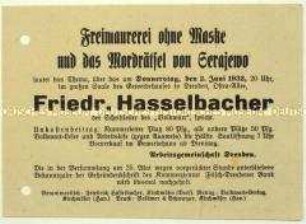 Ankündigung einer Veranstaltung der Arbeitsgemeinschaft Dresden mit einer Rede von Friedrich Hasselbacher am 2. Juni 1932