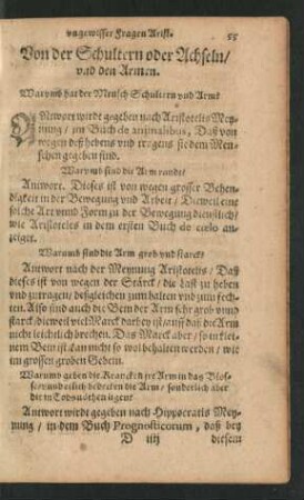 Von der Schulter oder Achseln/ und den Armen.