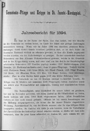 1894(1895): Gemeinde-Pflege und Krippe im St.-Jacobi-Kirchspiel : Jahresbericht